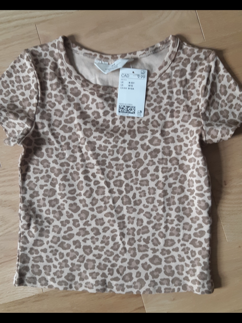 H&M Girls Leopard Print Short Sleeve Top Size 9/10 Cropped